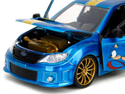 2012 Subaru Impreza WRX STI Blue Metallic with Graphics and Sonic The Hedgehog Diecast Figure "Sonic The Hedgehog" "Hollywood Rides" Series 1/24 Diecast Model Car by Jada image 3