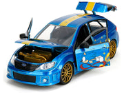 2012 Subaru Impreza WRX STI Blue Metallic with Graphics and Sonic The Hedgehog Diecast Figure "Sonic The Hedgehog" "Hollywood Rides" Series 1/24 Diecast Model Car by Jada image 5