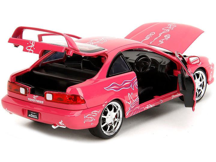 1995 Honda Integra Type R Pink with Graphics "Fast & Furious Remix" Series 1/24 Diecast Model Car by Jada image 2