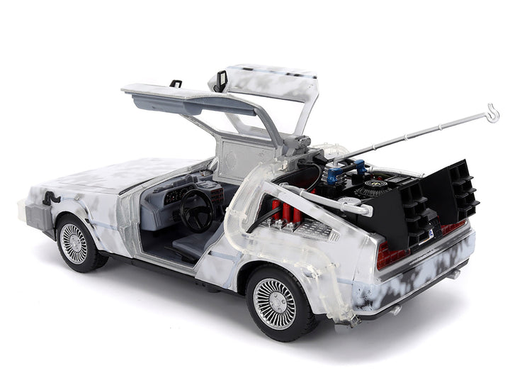 DMC DeLorean Time Machine Brushed Metal (Frost Version) with Lights "Back to the Future" (1985) Movie "Hollywood Rides" Series 1/24 Diecast Model Car by Jada image 2