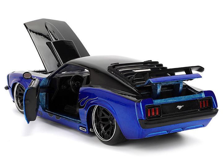 1970 Ford Mustang Boss 429 Black and Blue Metallic with Flames "Bigtime Muscle" Series 1/24 Diecast Model Car by Jada image 2
