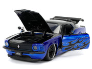 1970 Ford Mustang Boss 429 Black and Blue Metallic with Flames "Bigtime Muscle" Series 1/24 Diecast Model Car by Jada image 3