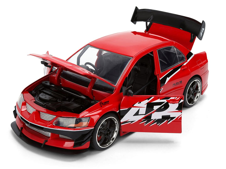 Sean's Mitsubishi Lancer Evolution IX RHD (Right Hand Drive) Red with Graphics "The Fast and the Furious: Tokyo Drift" (2006) Movie "Fast & Furious 25 Years" Series 1/24 Diecast Model Car by Jada image 2