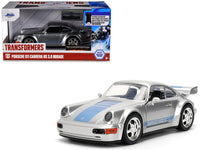 Silver Mirage Porsche 911 Carrera RS 3.8 with blue stripes and Transformers box, Jada 36210, 1:32
