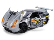 2009 Nissan GT-R (R35) Ben Sopra Brushed Metal with Black Top and Graphics and Mechagodzilla Diecast Figure "Godzilla" Franchise "Anime Hollywood Rides" Series 1/24 Diecast Model by Jada image 2