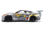 2009 Nissan GT-R (R35) Ben Sopra Brushed Metal with Black Top and Graphics and Mechagodzilla Diecast Figure "Godzilla" Franchise "Anime Hollywood Rides" Series 1/24 Diecast Model by Jada image 3