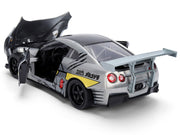 2009 Nissan GT-R (R35) Ben Sopra Brushed Metal with Black Top and Graphics and Mechagodzilla Diecast Figure "Godzilla" Franchise "Anime Hollywood Rides" Series 1/24 Diecast Model by Jada image 4