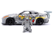 2009 Nissan GT-R (R35) Ben Sopra Brushed Metal with Black Top and Graphics and Mechagodzilla Diecast Figure "Godzilla" Franchise "Anime Hollywood Rides" Series 1/24 Diecast Model by Jada image 5