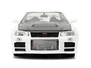 2002 Nissan Skyline GT-R (R34) RHD (Right Hand Drive) "HKS Power" White with Carbon Hood and Graphics "JDM Tuners" Series 1/24 Diecast Model Car by Jada image 2
