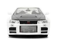 2002 Nissan Skyline GT-R (R34) RHD (Right Hand Drive) "HKS Power" White with Carbon Hood and Graphics "JDM Tuners" Series 1/24 Diecast Model Car by Jada image 2