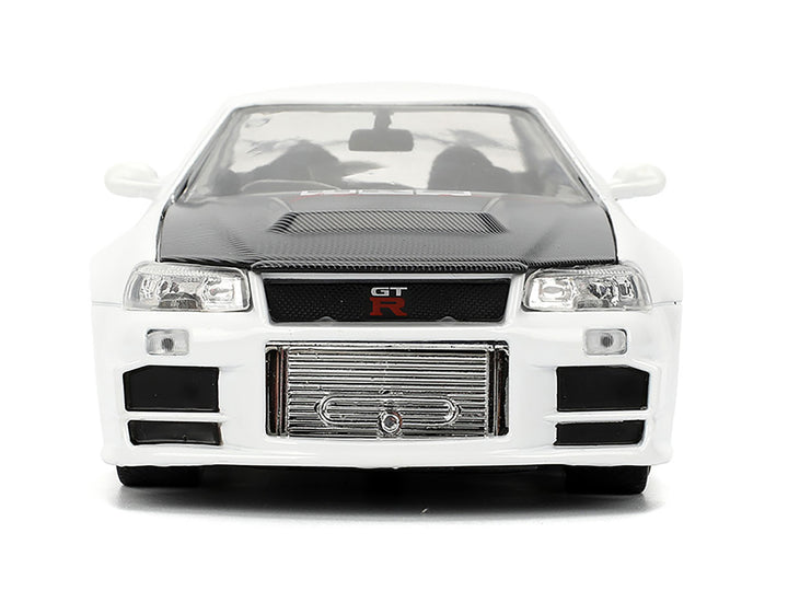 2002 Nissan Skyline GT-R (R34) RHD (Right Hand Drive) "HKS Power" White with Carbon Hood and Graphics "JDM Tuners" Series 1/24 Diecast Model Car by Jada image 2
