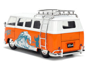 1961 Volkswagen Bus "Catching Waves" White and Orange with Stich Diecast Figure "Disney's Stitch" "Hollywood Rides" Series 1/24 Diecast Model by Jada image 3