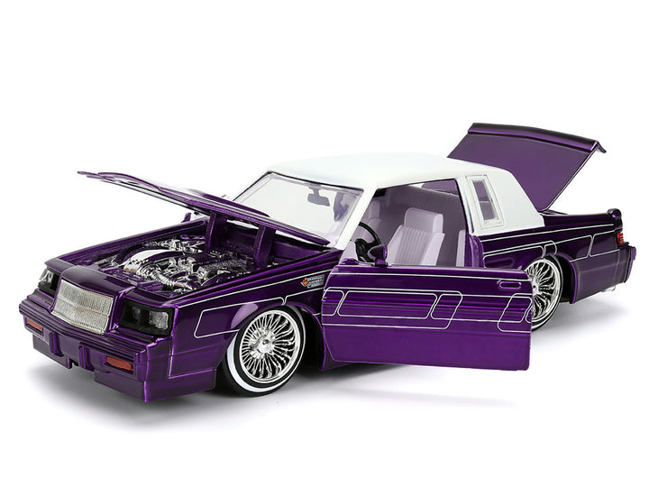 1987 Buick Grand National Candy Purple with Graphics and White Top and Interior "Bigtime Muscle" Series 1/24 Diecast Model Car by Jada image 2