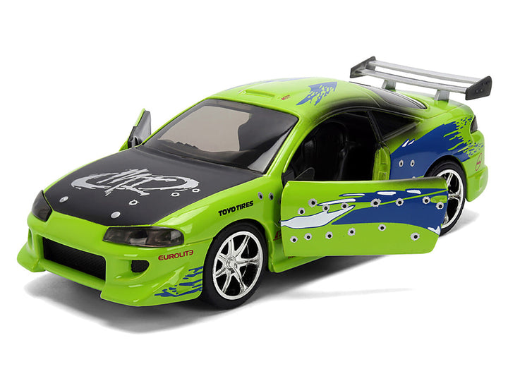 Brian's Mitsubishi Eclipse Green with Graphics (Damaged Version) "25 Years of Fast & Furious" "The Fast and the Furious" (2001) Movie 1/32 Diecast Model Car by Jada image 2