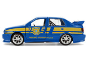 Volkswagen Jetta Police Vehicle "Rio Federal Highway Police" Blue with Yellow Stripes "Fast Five" (2011) Movie "Fast & Furious" Series 1/32 Diecast Model Car by Jada image 3