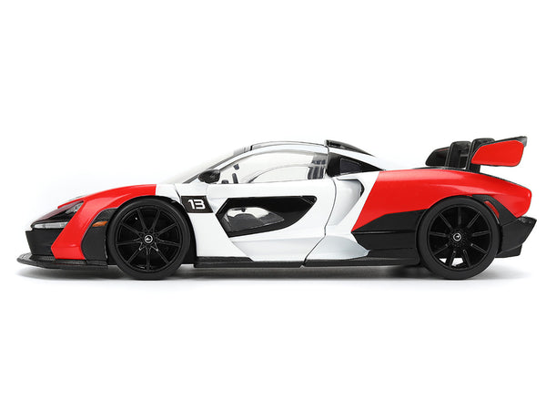 McLaren Senna Red and White with Carbon Hood and Top "HyperSpec" Series 1/24 Diecast Model Car by Jada