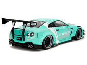 Nissan GT-R (R35) Liberty Walk Body Kit 2.0 RHD (Right Hand Drive) Light Blue with Black Hood and White Stripes "Pink Slips" Series 1/18 Diecast Model Car by Jada image 5