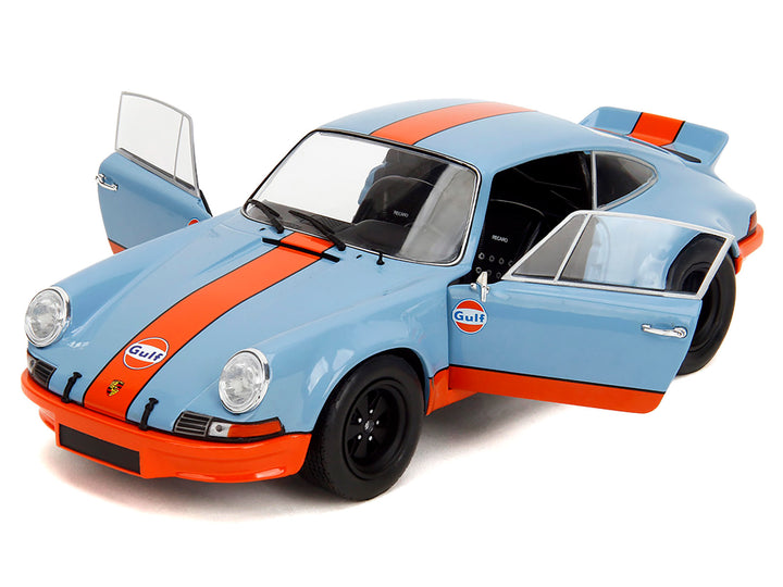 Porsche 911 RSR "Gulf Oil" Light Blue with Orange Stripes "Pink Slips" Series 1/18 Diecast Model Car by Jada image 2