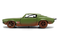 Dom's 1973 Chevrolet Camaro "F-Bomb" Matt Green (Dirty Version) with Black Hood Stripe "Fast & Furious" (2009) Movie "Fast & Furious 25 Years" Series 1/32 Diecast Model Car by Jada image 3