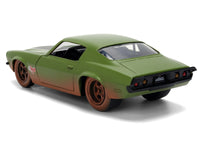 Dom's 1973 Chevrolet Camaro "F-Bomb" Matt Green (Dirty Version) with Black Hood Stripe "Fast & Furious" (2009) Movie "Fast & Furious 25 Years" Series 1/32 Diecast Model Car by Jada image 5