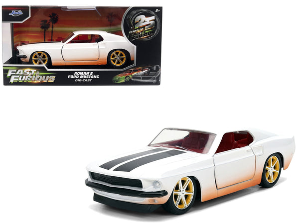 Roman's Ford Mustang White with Black Stripes and Red Interior (Dirty Version) "Fast & Furious" Movie "Fast & Furious 25th Anniversary" Series 1/32 Diecast Model Car by Jada