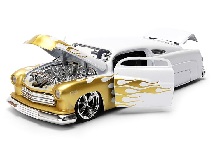 1951 Mercury Coupe White with Gold Flames "Bigtime Muscle" Series 1/24 Diecast Model Car by Jada image 2
