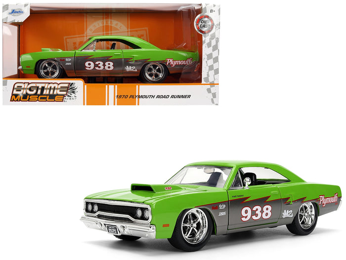 1970 Plymouth Road Runner #938 Green and Gray Metallic "Bigtime Muscle" Series 1/24 Diecast Model Car by Jada