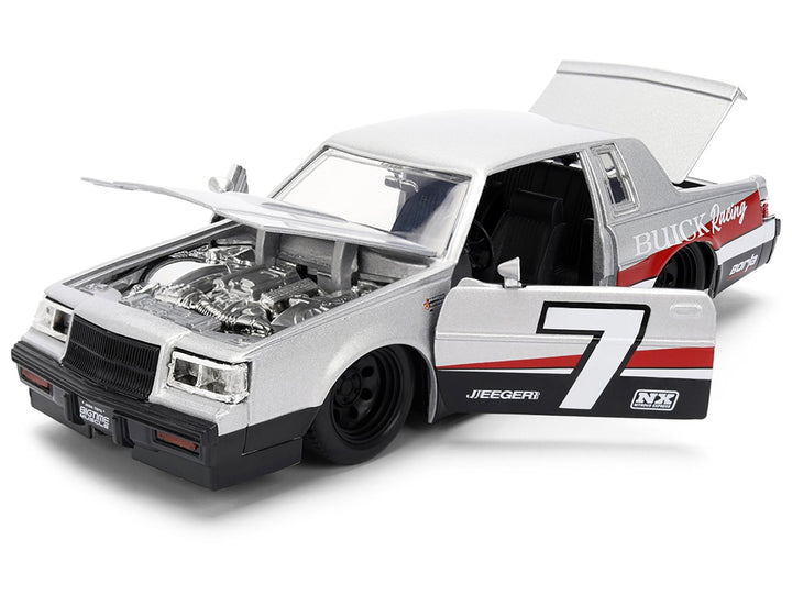 1987 Buick Grand National #7 "Buick Racing" Matt Silver Metallic with Red and Black Stripes "Bigtime Muscle" Series 1/24 Diecast Model by Jada image 2