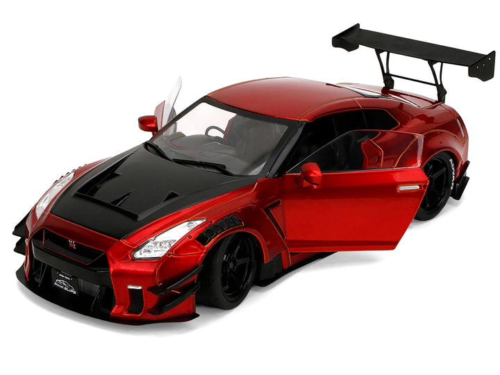 Nissan GT-R (R35) Liberty Walk Body Kit 2.0 RHD (Right Hand Drive) Red Metallic with Carbon Hood "Pink Slips" Series 1/18 Diecast Model Car by Jada image 2