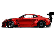 Nissan GT-R (R35) Liberty Walk Body Kit 2.0 RHD (Right Hand Drive) Red Metallic with Carbon Hood "Pink Slips" Series 1/18 Diecast Model Car by Jada image 3