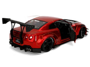 Nissan GT-R (R35) Liberty Walk Body Kit 2.0 RHD (Right Hand Drive) Red Metallic with Carbon Hood "Pink Slips" Series 1/18 Diecast Model Car by Jada image 4
