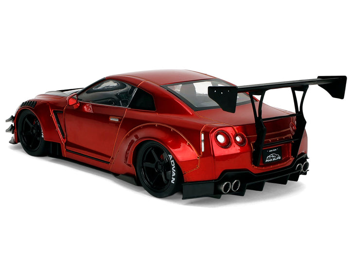Nissan GT-R (R35) Liberty Walk Body Kit 2.0 RHD (Right Hand Drive) Red Metallic with Carbon Hood "Pink Slips" Series 1/18 Diecast Model Car by Jada image 5