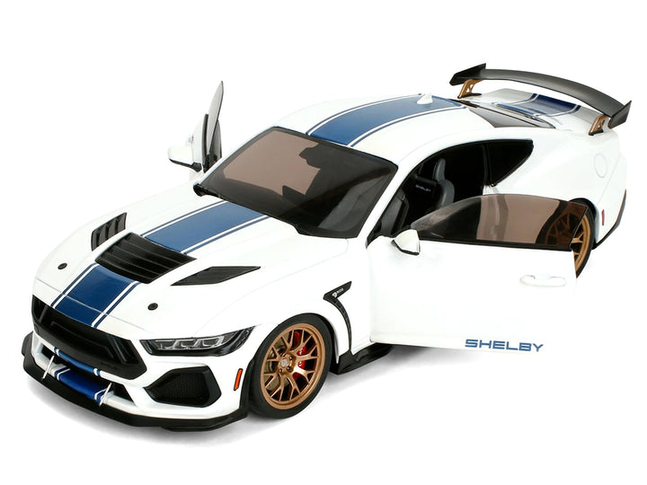 Ford Mustang Shelby Super Snake White Metallic with Blue Stripes and Gold Wheels "Pink Slips" Series 1/18 Diecast Model Car by Jada image 2