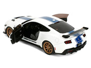 Ford Mustang Shelby Super Snake White Metallic with Blue Stripes and Gold Wheels "Pink Slips" Series 1/18 Diecast Model Car by Jada image 4