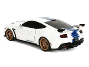 Ford Mustang Shelby Super Snake White Metallic with Blue Stripes and Gold Wheels "Pink Slips" Series 1/18 Diecast Model Car by Jada image 5