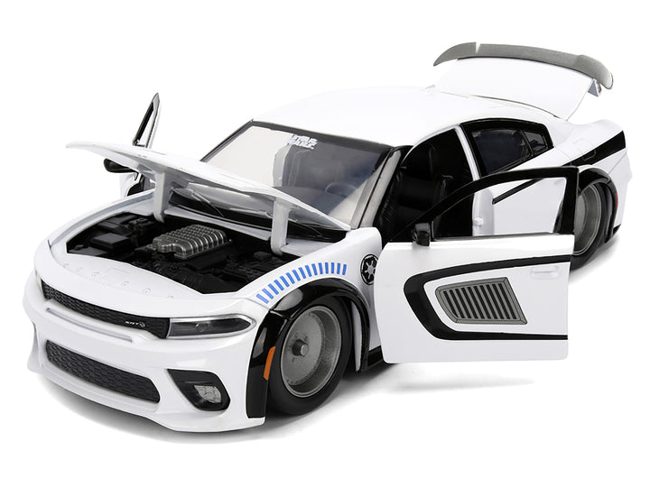 2021 Dodge Charger SRT Hellcat White with Graphics and Stormtrooper Figure "Star Wars" Franchise "Hollywood Rides" Series 1/24 Diecast Model Car by Jada image 2