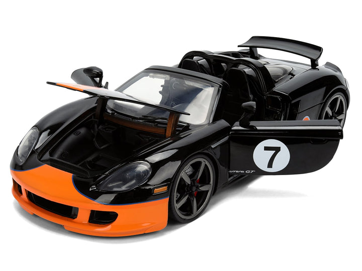 Porsche Carrera GT Convertible #7 "Gulf Oil" Black with Orange Graphics "Hyper-Spec" Series 1/24 Diecast Model Car by Jada image 2