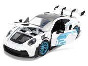 Porsche 911 GT3 RS (992) #12 White with Blue Stripes and Carbon Top "Hyper-Spec" Series 1/24 Diecast Model Car by Jada image 2