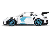 Porsche 911 GT3 RS (992) #12 White with Blue Stripes and Carbon Top "Hyper-Spec" Series 1/24 Diecast Model Car by Jada image 3