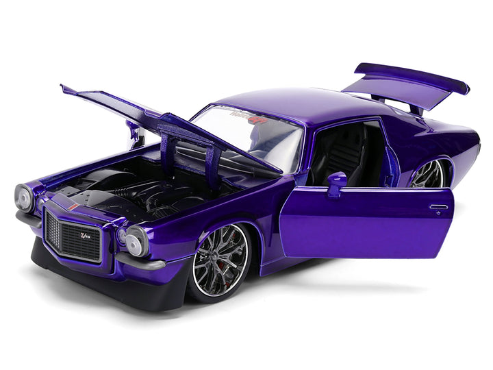 1971 Chevrolet Camaro Z/28 Purple Metallic with Black Hood "Bigtime Muscle" Series 1/24 Diecast Model Car by Jada image 2