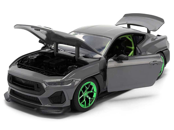 2024 Ford Mustang RTR Gray with Green Wheels "Bigtime Muscle" Series 1/24 Diecast Model Car by Jada image 2