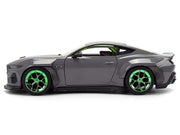 2024 Ford Mustang RTR Gray with Green Wheels "Bigtime Muscle" Series 1/24 Diecast Model Car by Jada image 3