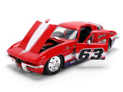 1963 Chevrolet Corvette Stingray #63 "Chevy Racing" Red with White and Blue Stripes "Bigtime Muscle" Series 1/24 Diecast Model Car by Jada image 2
