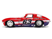 1963 Chevrolet Corvette Stingray #63 "Chevy Racing" Red with White and Blue Stripes "Bigtime Muscle" Series 1/24 Diecast Model Car by Jada image 3