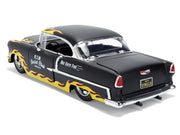 1955 Chevrolet Bel Air "BTM Social Club" Matt Black with Flames "Bigtime Muscle" Series 1/24 Diecast Model Car by Jada image 3