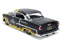 1955 Chevrolet Bel Air "BTM Social Club" Matt Black with Flames "Bigtime Muscle" Series 1/24 Diecast Model Car by Jada image 3