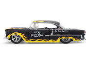 1955 Chevrolet Bel Air "BTM Social Club" Matt Black with Flames "Bigtime Muscle" Series 1/24 Diecast Model Car by Jada image 4