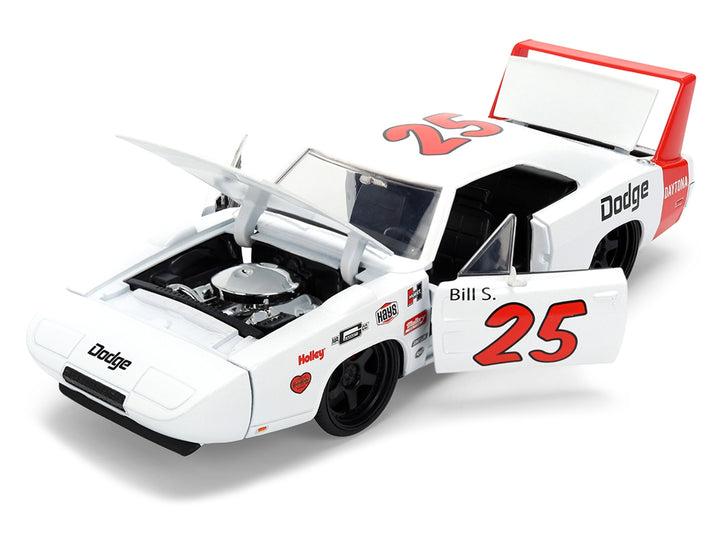 1969 Dodge Charger Daytona #25 White with Red Stripes "Bigtime Muscle" Series 1/24 Diecast Model Car by Jada image 2