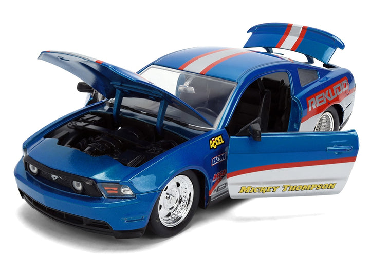 2010 Ford Mustang GT "Rekudo" Blue Metallic with Red and Silver Stripes "Bigtime Muscle" Series 1/24 Diecast Model Car by Jada image 2