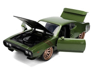 1972 Plymouth GTX Green Metallic with Matt Black Hood and Gold Stripes "Bigtime Muscle" Series 1/24 Diecast Model Car by Jada image 2